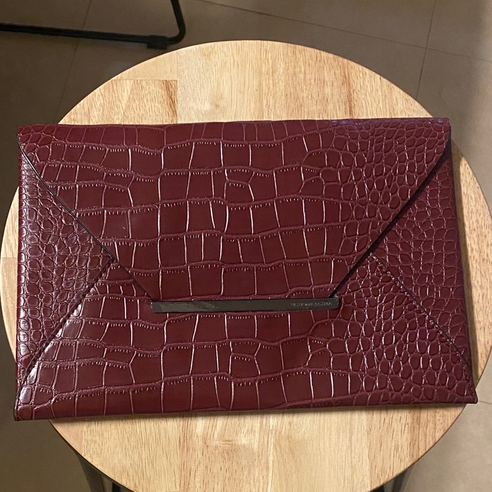 BCBGMaxAzria Burgundy Croc-Embossed Clutch - Picture 2 of 5